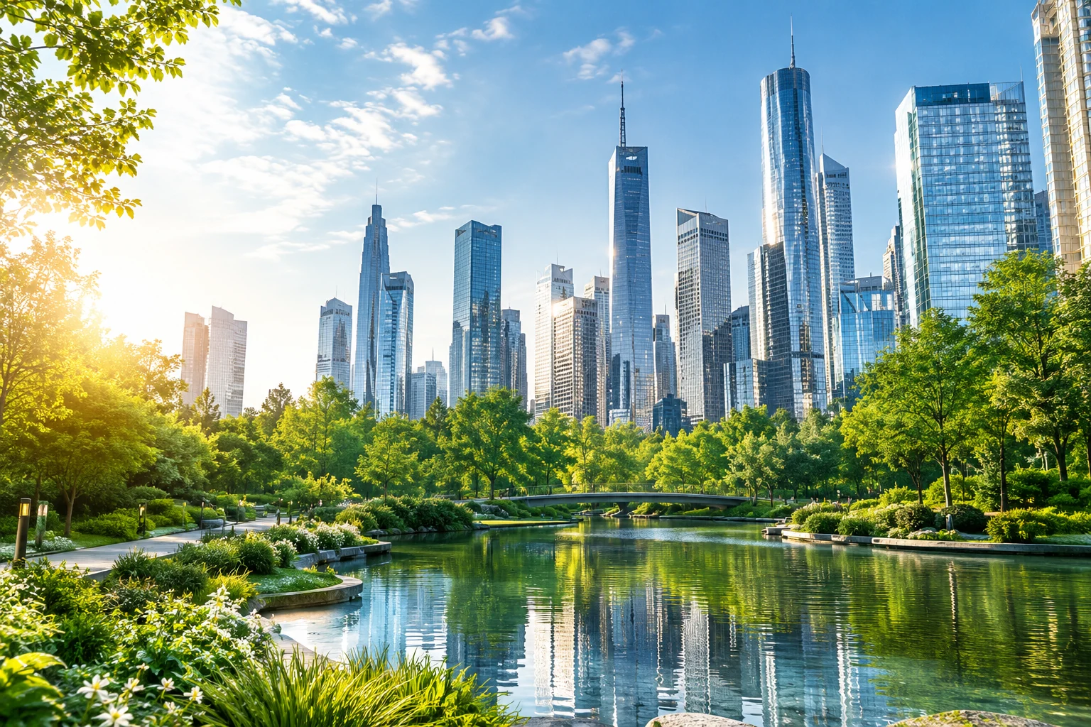 Stadtpark und Skyline als zentrales Motiv